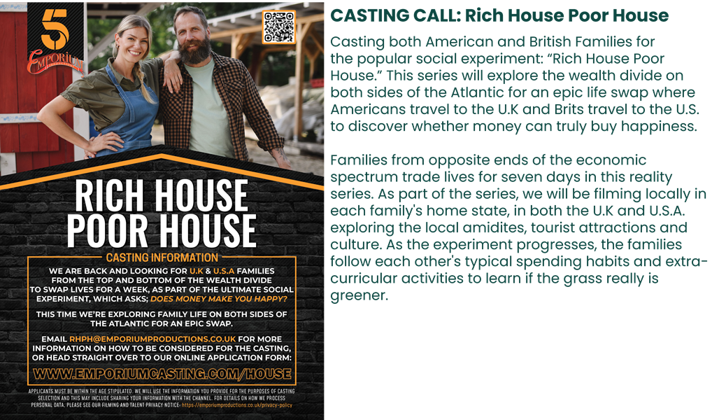 Rich House Poor House Casting Call