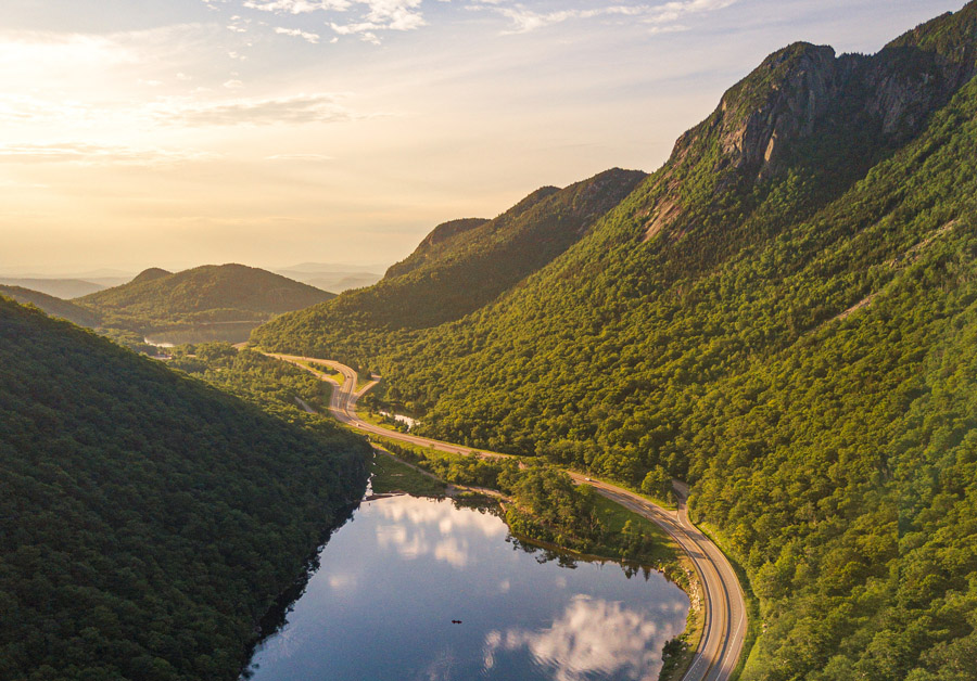 a view of franconia notch in summer