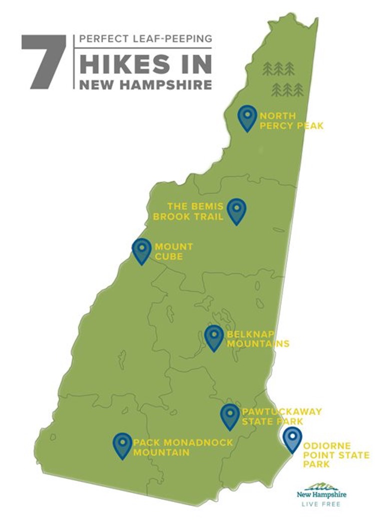 Map of the perfect leaf-peeping hikes in New Hampshire