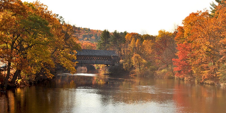 Orange foliage at Currier and Ives Scenic Byway