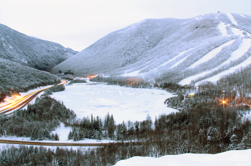 a view of franconia notch in winter