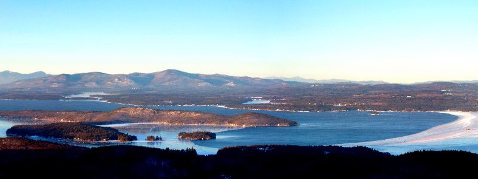 View from the Summit of Mount Major overlooking the mountains and lake
